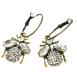 Pave and Rhinestone Bee Hoop Earrings