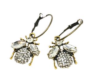 Pave and Rhinestone Bee Hoop Earrings