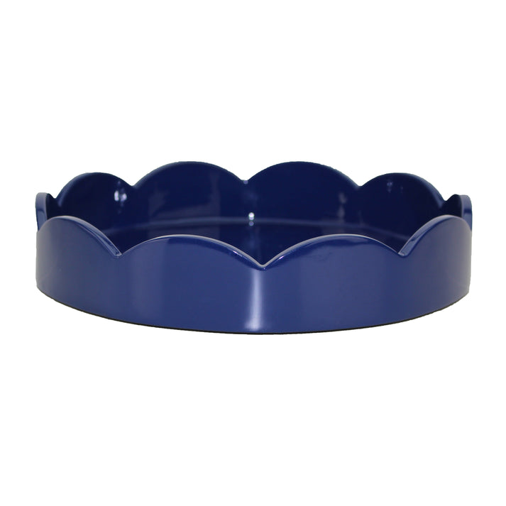 Navy blue scalloped round tray with clean geometric edge
