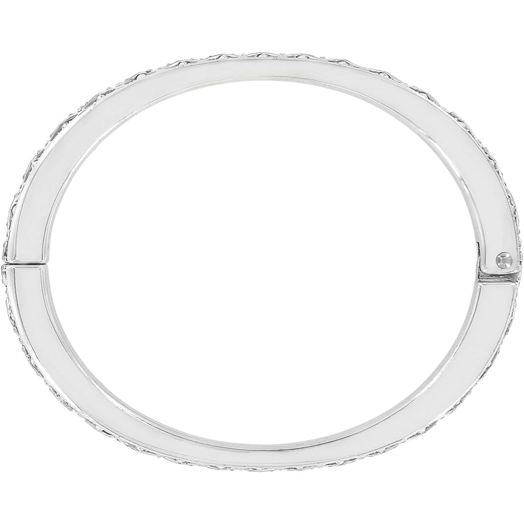 Silver plated diamond hinged bangle with fine-quality crystal accents and a magnetic closure.