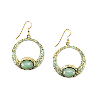 Open round pendant featuring a natural aventurine stone with green sparkle.