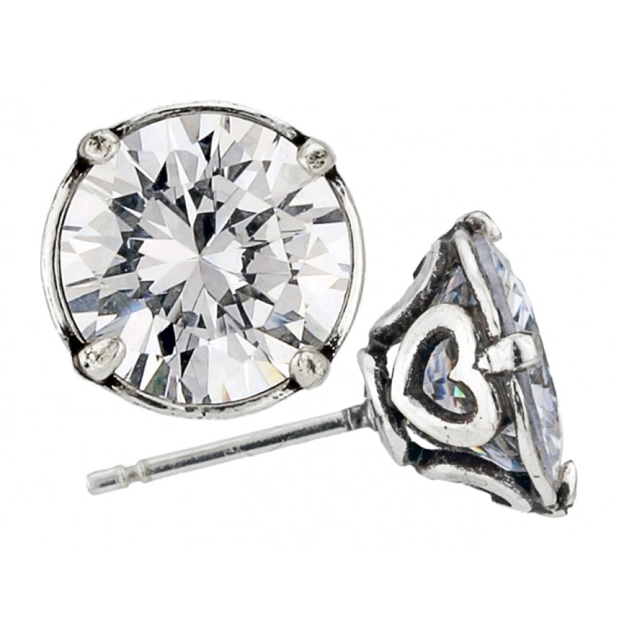 Silver plated cubic zirconia post earrings with flat disc backs