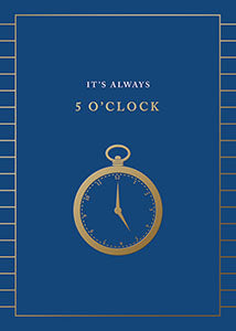 Gold-foil pocket watch greeting card with embossed texture.