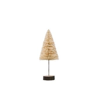 Cream sisal bottle brush tree figurine on a round wood base