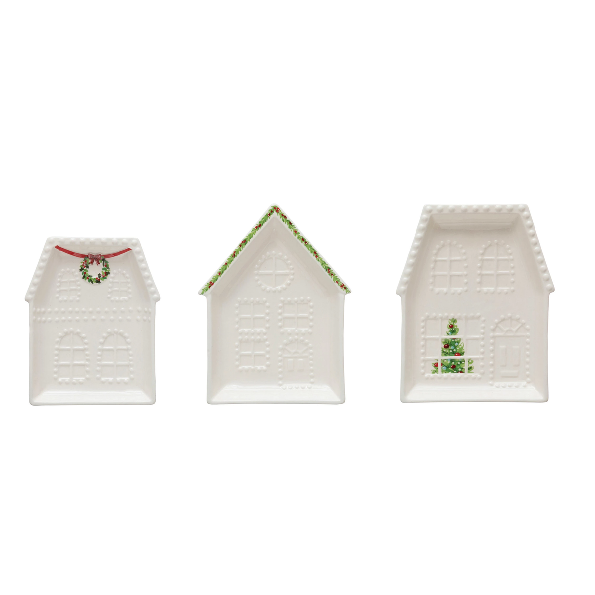 White stoneware house-shaped plate with embossed texture