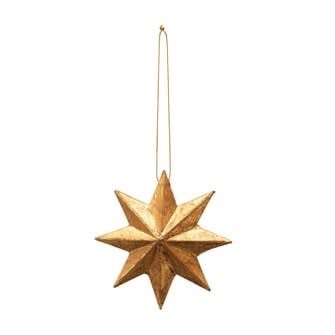 Gold-finished paper mache star ornament with rays