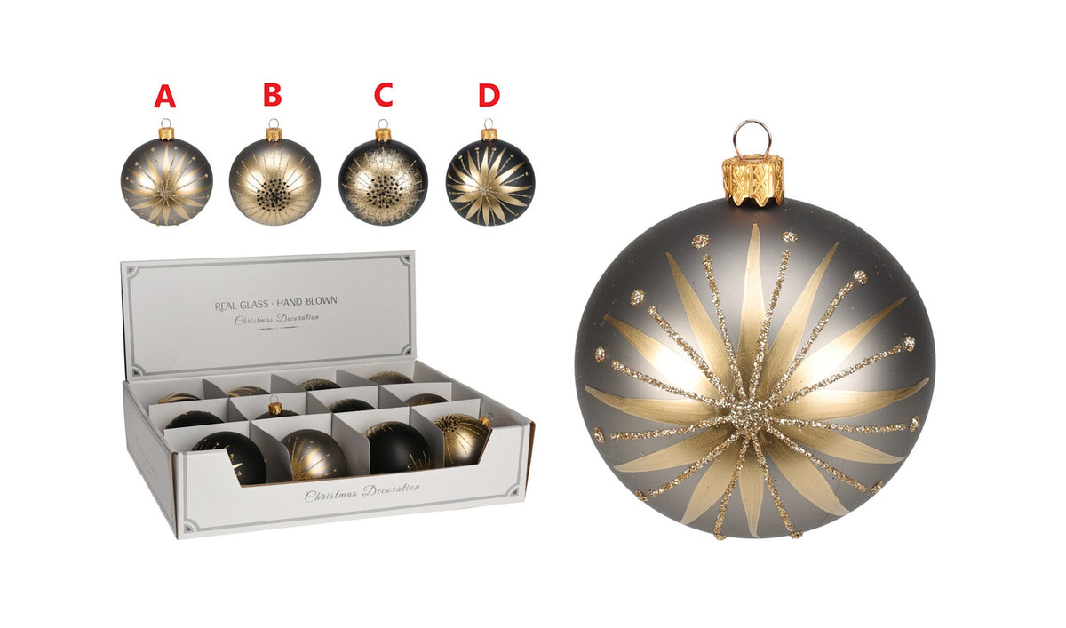 80mm glitter star Christmas ornament with a festive spherical shape.