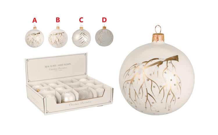 80mm Christmas ornament ball with delicate branch accents in natural tones.
