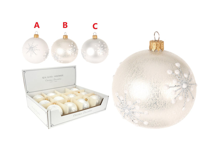 80mm Christmas ornament with silver snowflake cutout on a red spherical glass ball