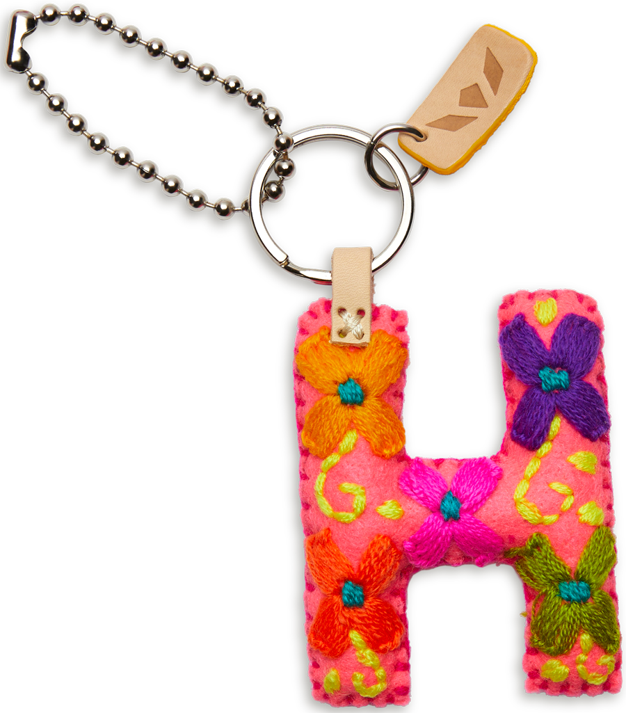 Felt letter charm in bright yellow with attached silver chain