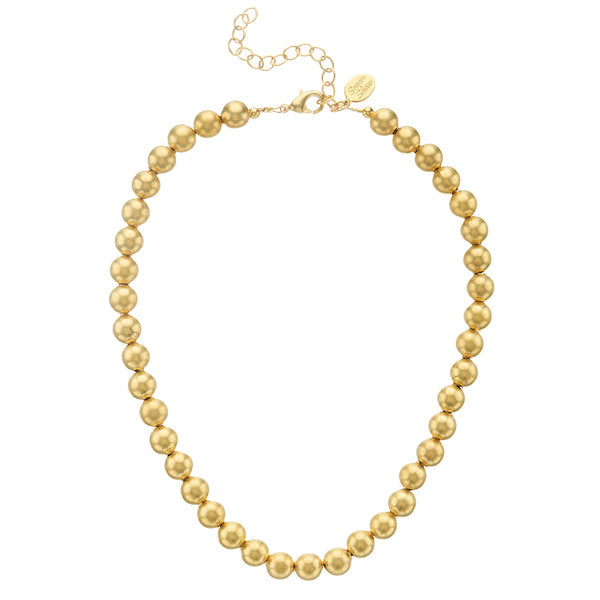Triple-plated gold mini Margaret necklace with a beaded chain featuring an extender.