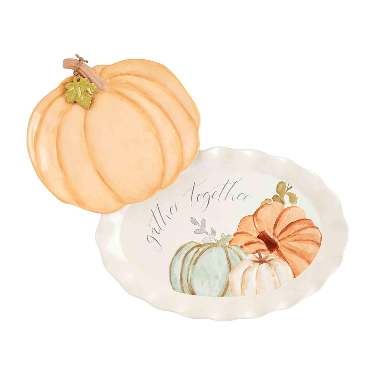 Round stoneware platter with a gathered rim edge in neutral earth tones.