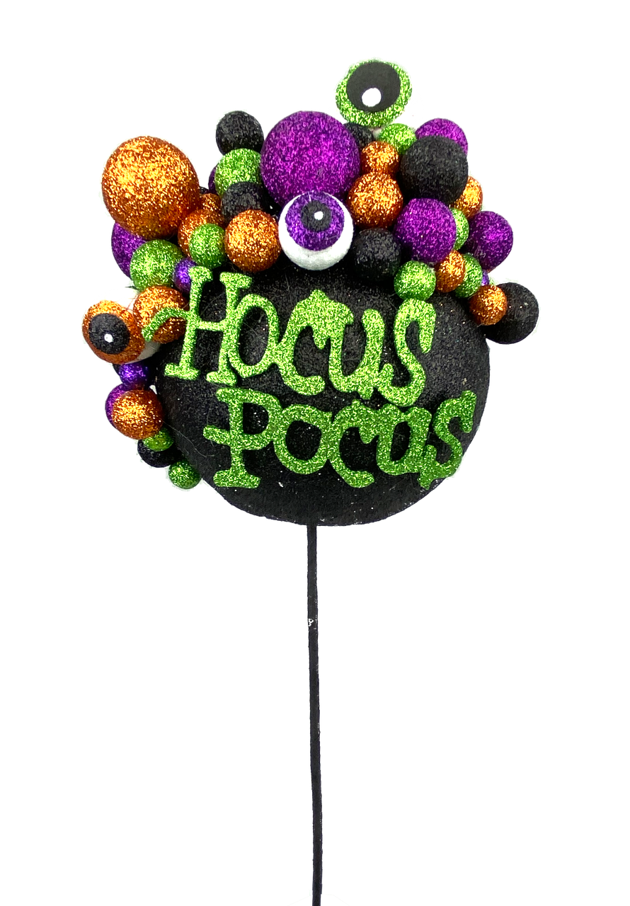 Black cauldron-shaped Halloween pick with bubble texture