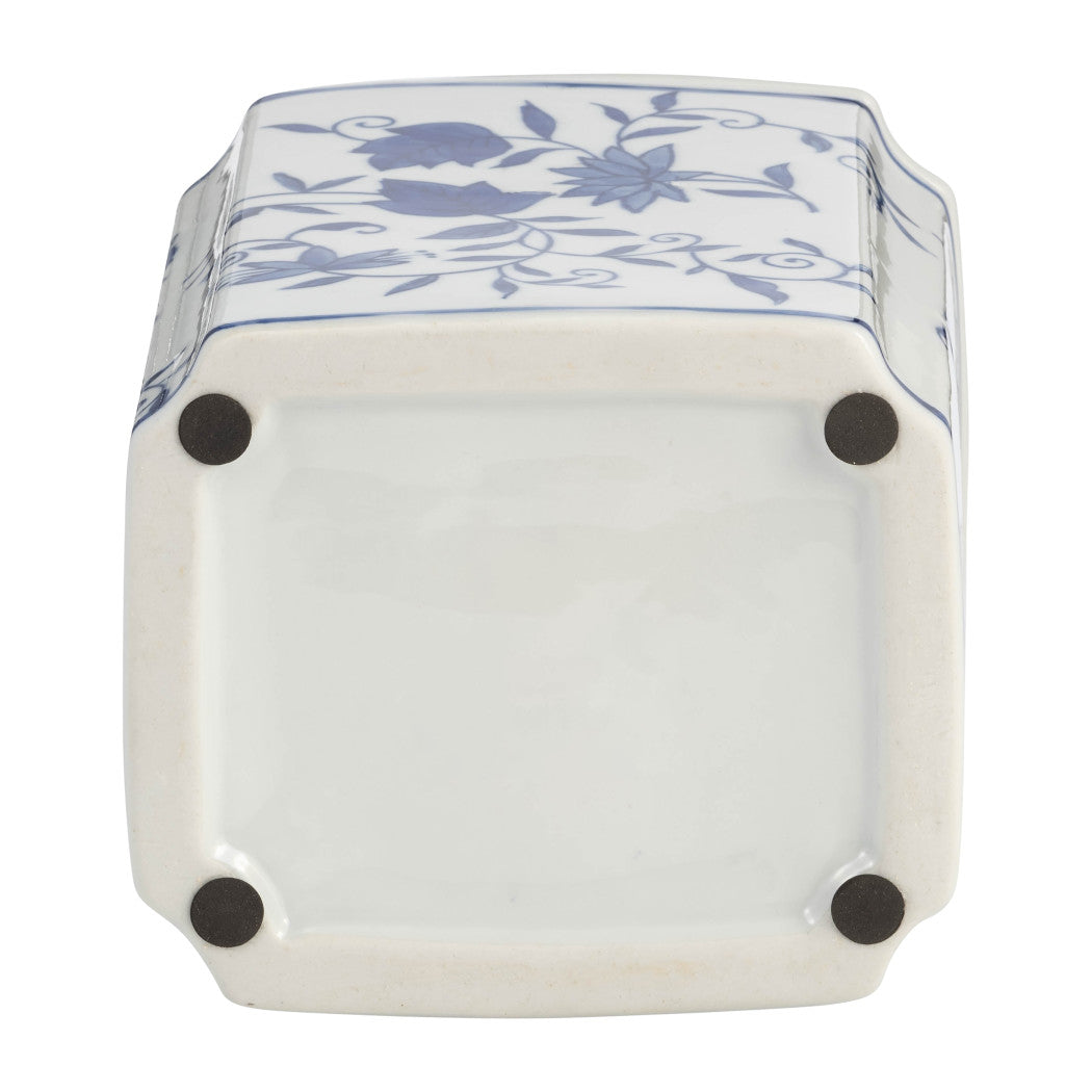 8 in. Blue Ceramic Chinoiserie Floral Decorative Jar