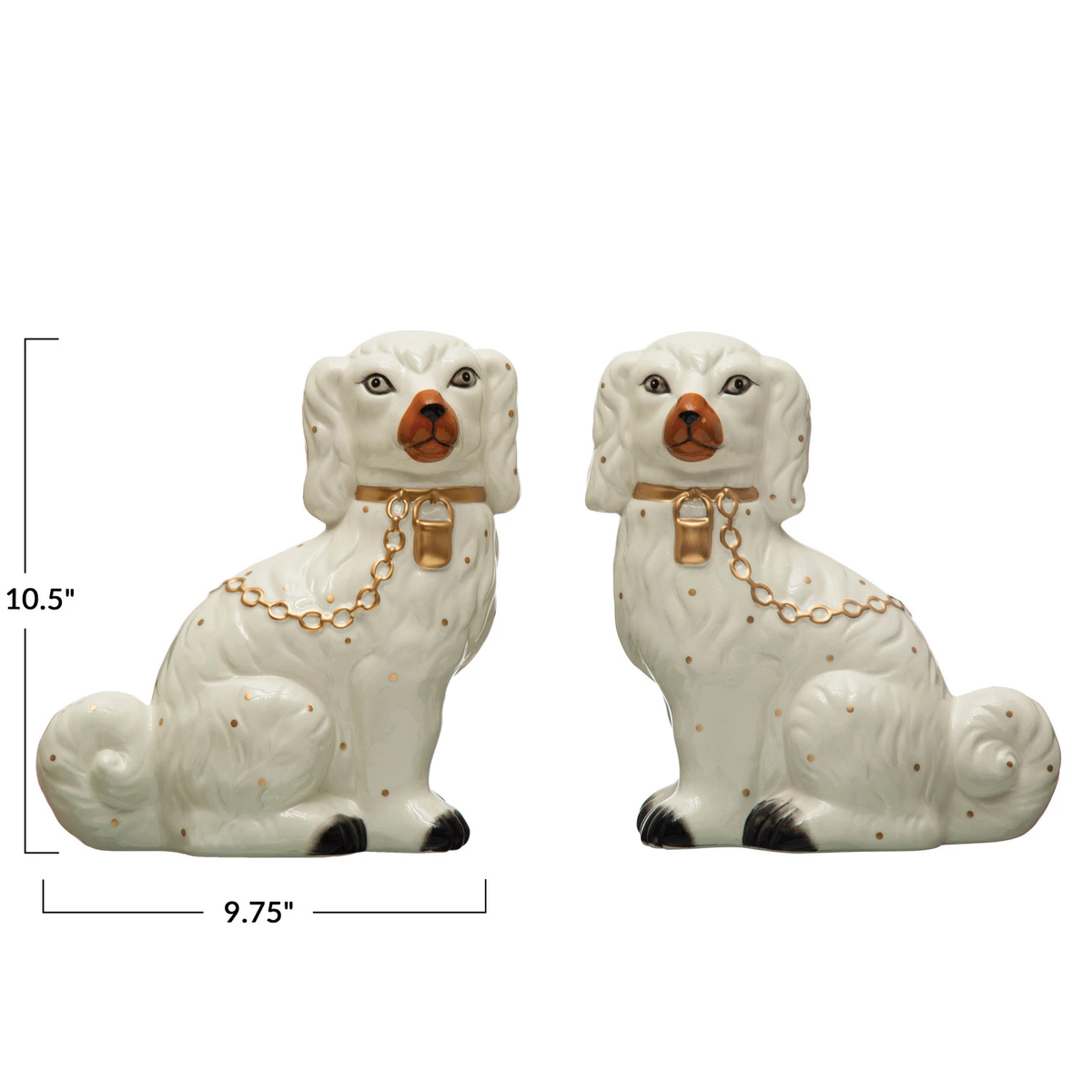 Hand-painted vintage Staffordshire dog figurine in blue-grey dolomite with white collar and black details.