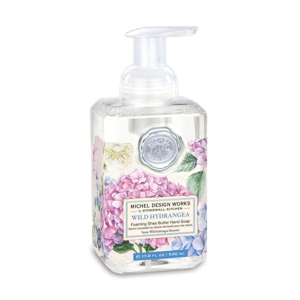 Foaming hand soap dispenser bottle with a pump top.