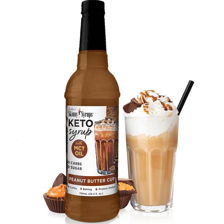 Bottle of sugar-free vanilla almond flavored drink with clear liquid