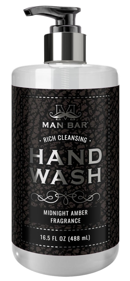 Man Bar Hand Wash bottle with a matte finish in dark blue packaging.