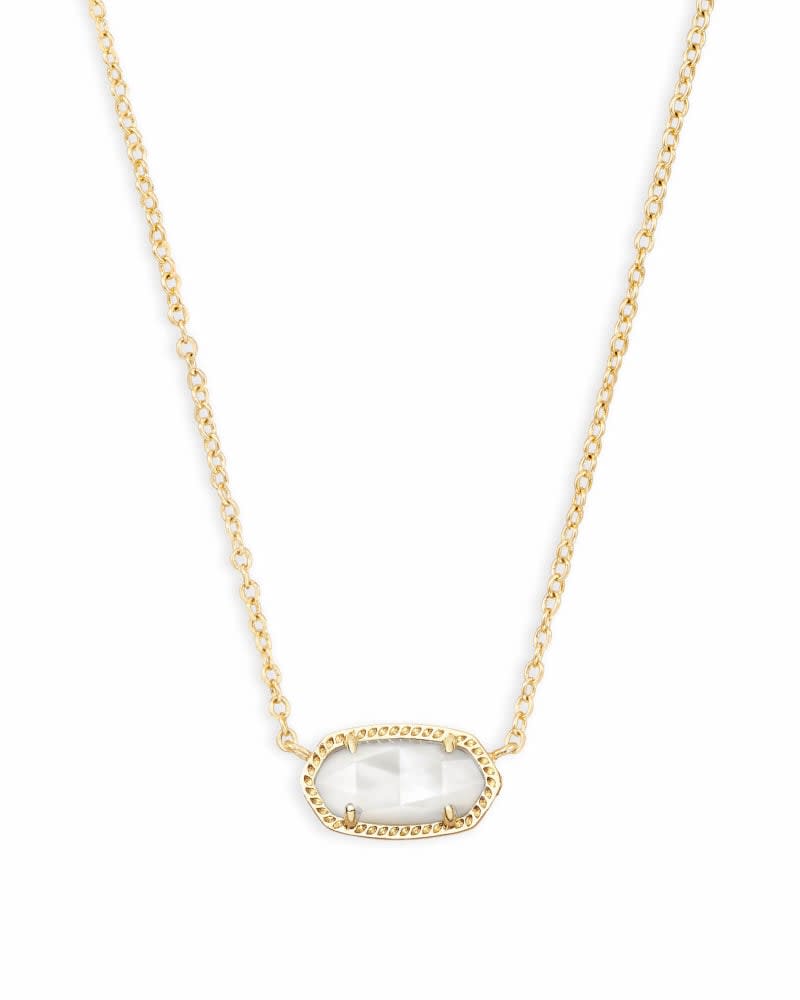 Elisa Short Pendant Necklace in gold-tone metal featuring a small rectangular pendant on an adjustable chain.