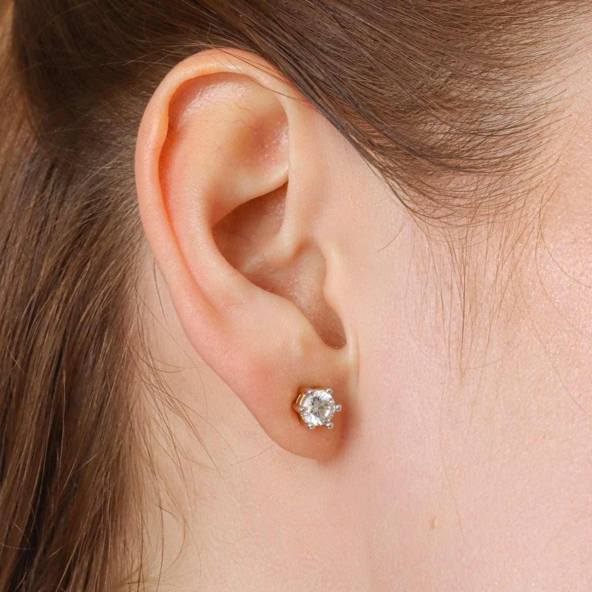 Lab-grown diamond stud earrings in gold with six-prong setting