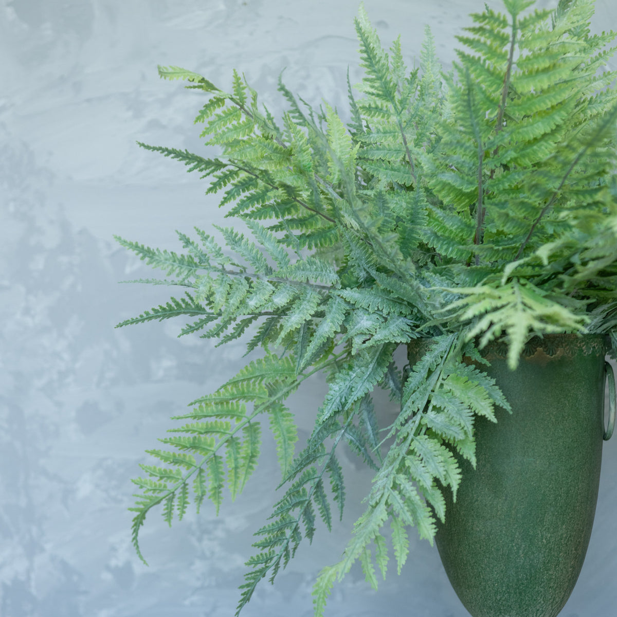 Artificial Boston fern in whitewashed plastic with a natural leaf pattern