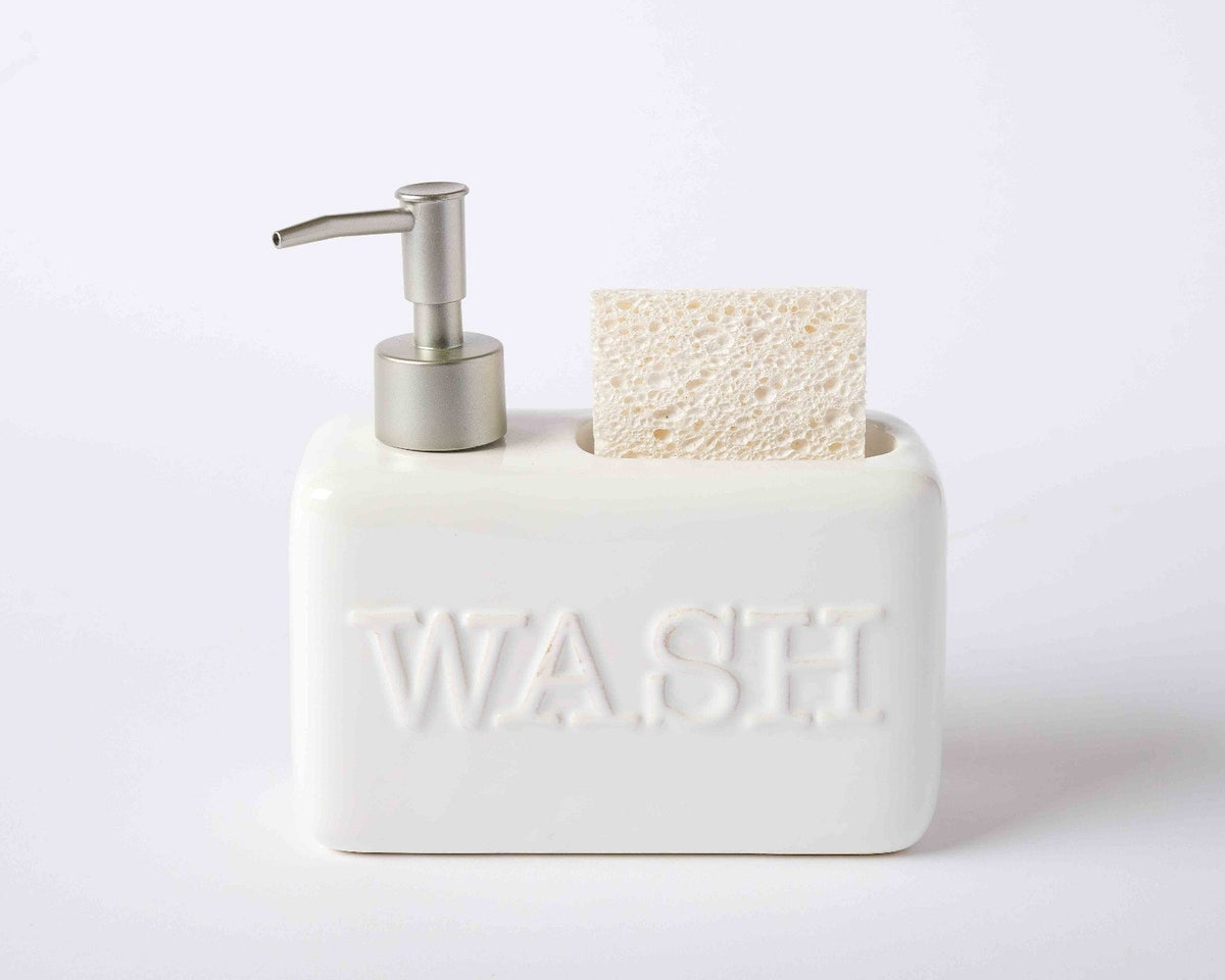 Dolomite soap caddy set with included sponge in natural stone finish