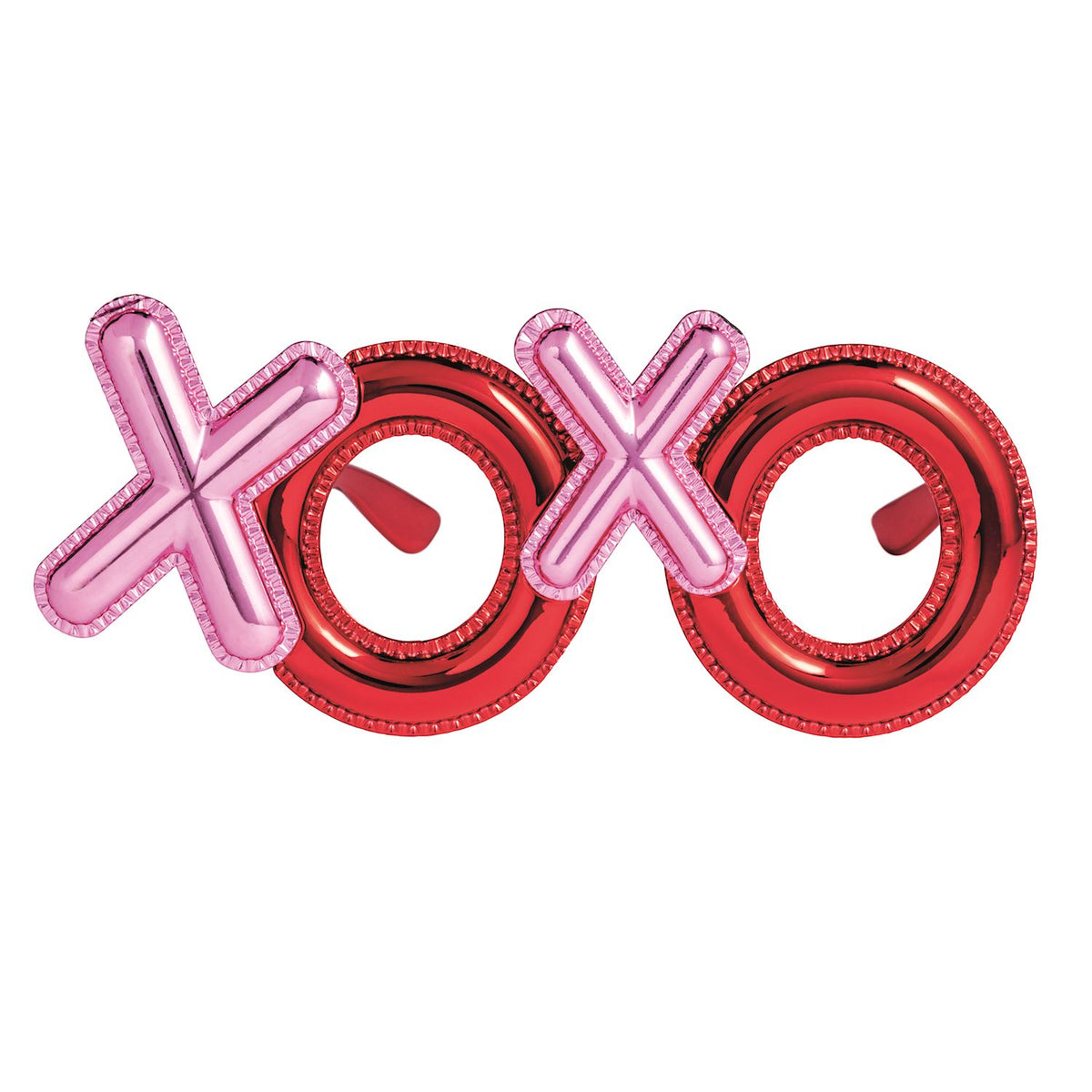 Novelty XOXO glasses featuring pink balloon-style X's and red balloon-style O's.