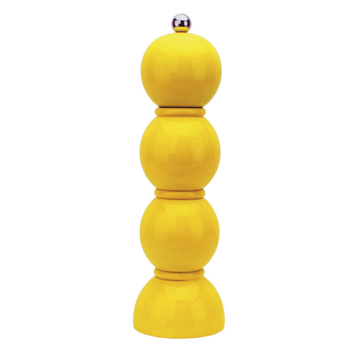 Yellow lacquer bobbin salt grinder with a screw-top knob