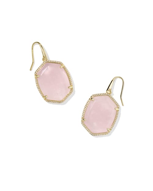 Daphne pave frame drop earrings in silver metal with clear crystals.