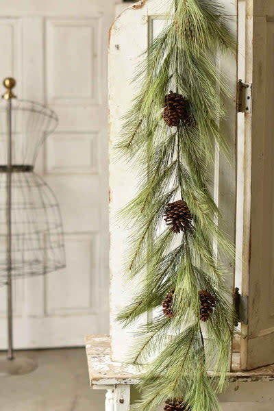 Six-foot mixed needle pine garland with natural brown cones