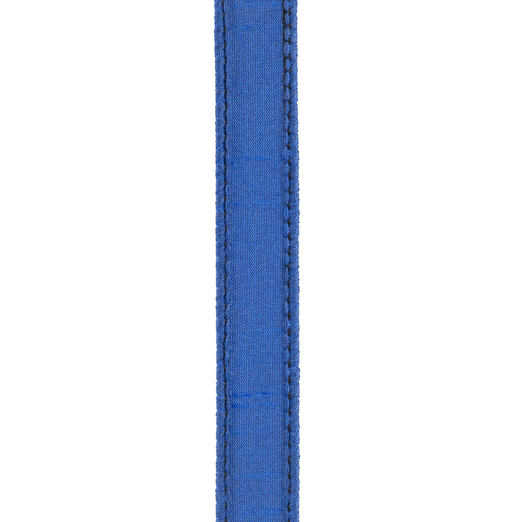 7/8 inch royal blue Dupioni Supreme wired edge ribbon with visible texture and stitching.