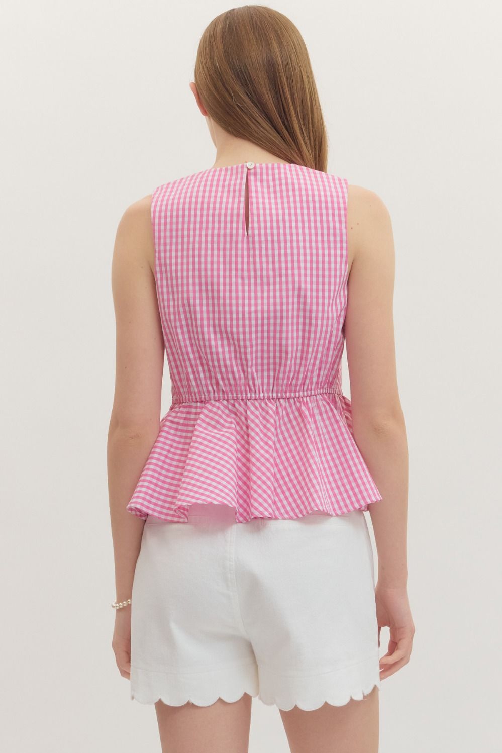 Megan Gingham Sleeveless Peplum Top
