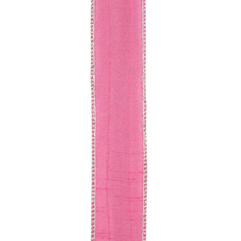 Pink Beaded Dupioni Glitter Wired Edge Ribbon, 1-1/2 inch width.