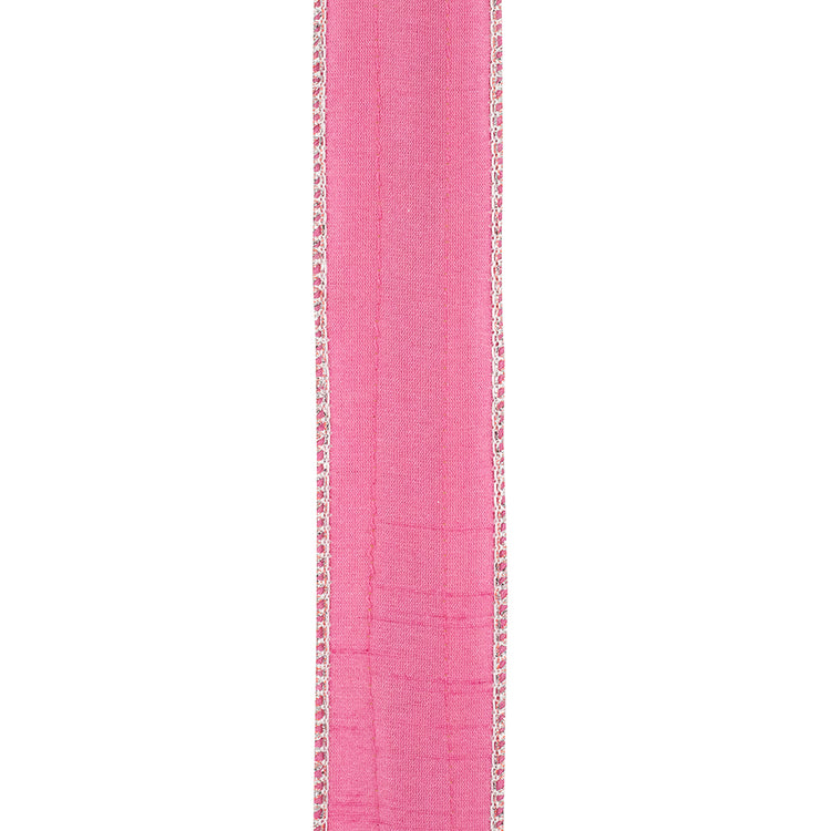 Pink Beaded Dupioni Glitter Wired Edge Ribbon, 1-1/2 inch width.
