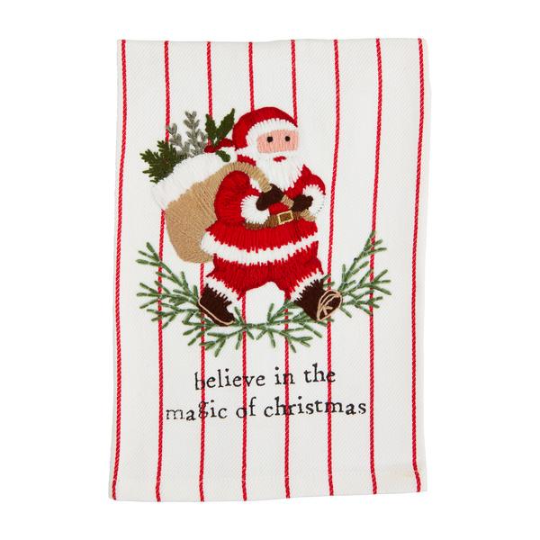 Classic Christmas embroidered cotton hand towel with festive holiday patterns in red and green.