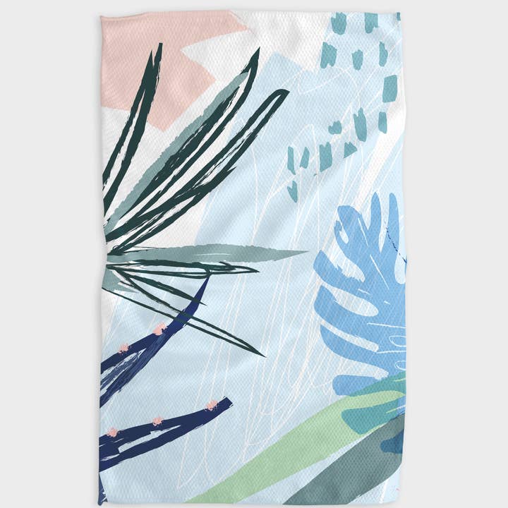 Recycled polyester waffle weave tea towel with single-sided print.