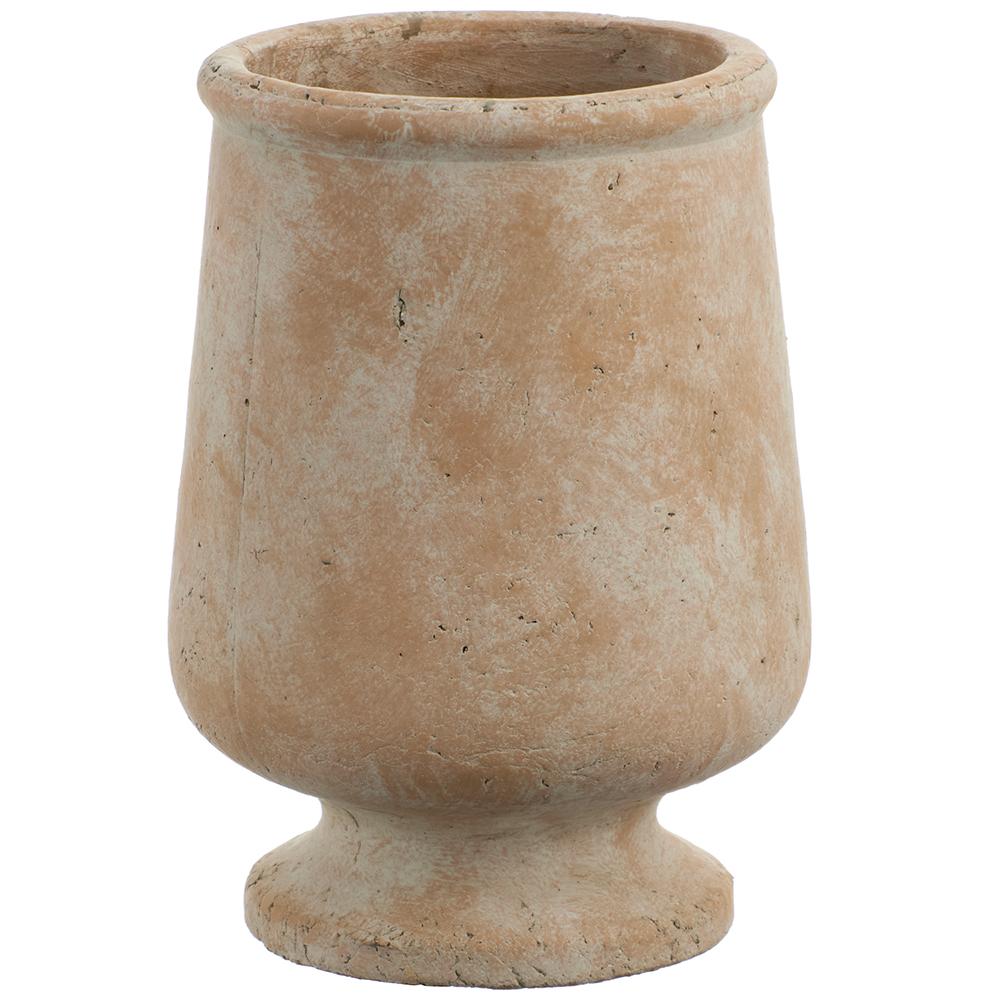 Terra cotta vase with a classic cylindrical silhouette in an earthy brown tone.