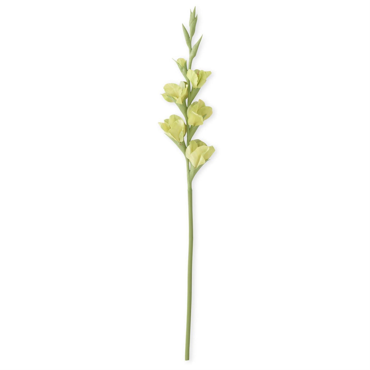 34-inch artificial gladiolus flower arrangement in white with green stems on a wire stand.