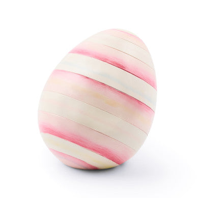 Handmade resin egg-shaped planter in striped pattern with natural finish.