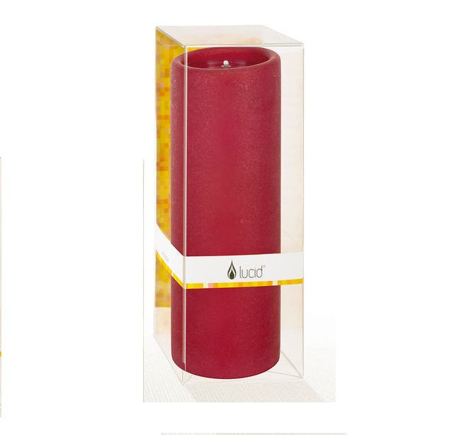 Ruby-colored Lucid Liquid Everlasting pillar candle with clean burn technology