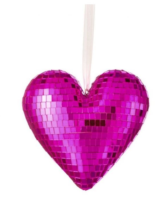 Mirrored heart-shaped ornament measuring approximately 120mm with a reflective silver finish.