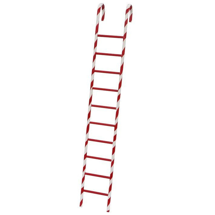 Metal ladder with candy stripe paint pattern in red and white
