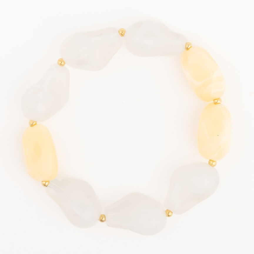 Cami Bracelet featuring large, irregular frosted white and pale yellow beads with gold accents.