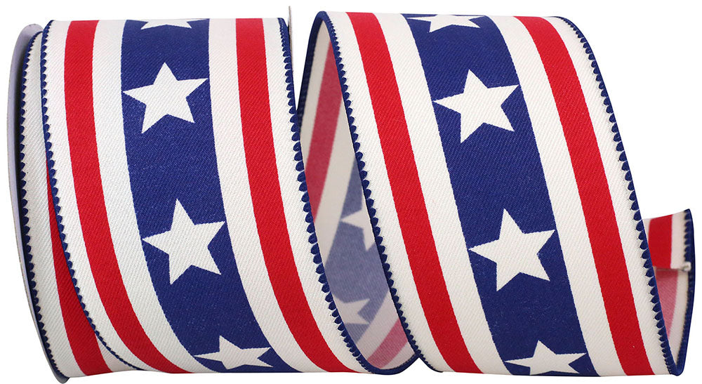 2.5  Inch Stripes and Stars Canvas Continuous Wired Edge