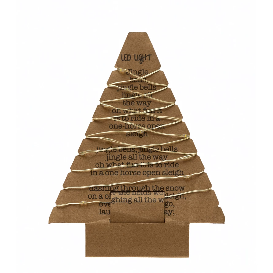 82-inch LED string lights on a tree-shaped paper card with plastic accents.