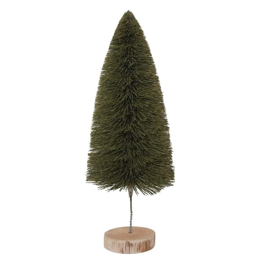 4" Round x 12"H Sisal Bottle Brush Tree With Wood Base - Green