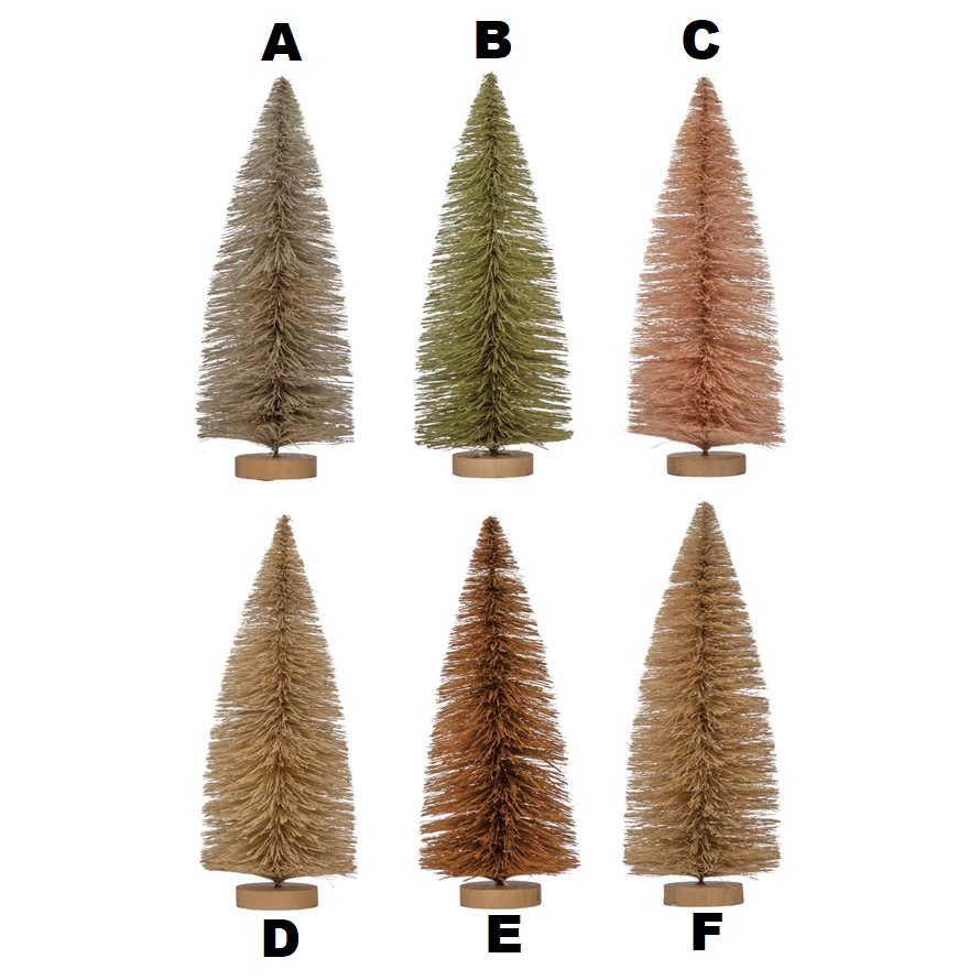 Round sisal bottle brush tree with wood base in natural brown tones