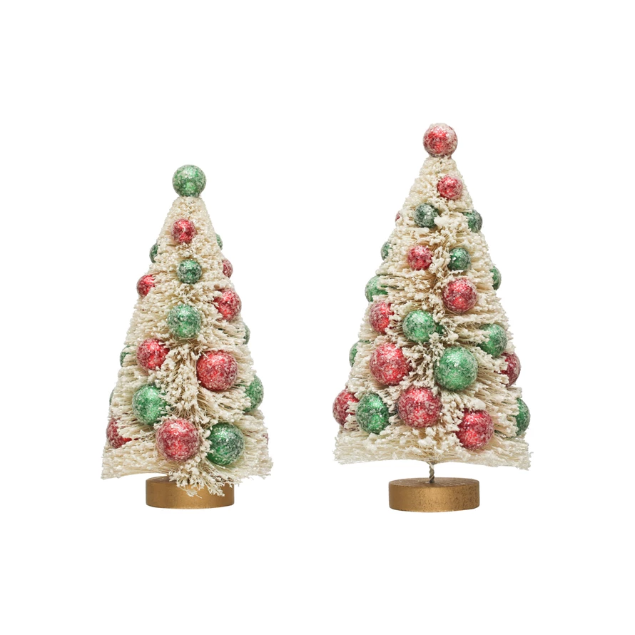 Red and green sisal bottle brush tree ornament with vintage flair