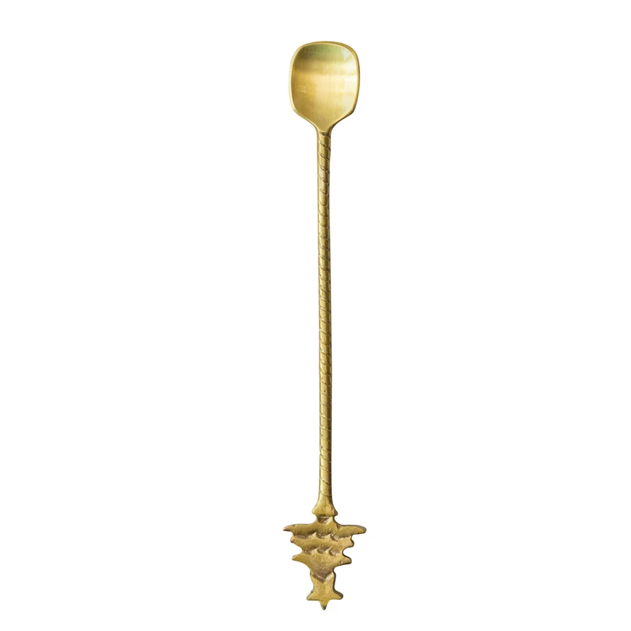 Brass cocktail spoon with a tree-shaped handle