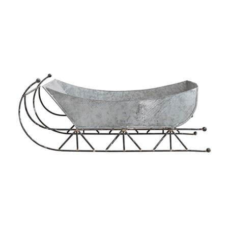 Galvanized metal sleigh planter with rustic zinch finish
